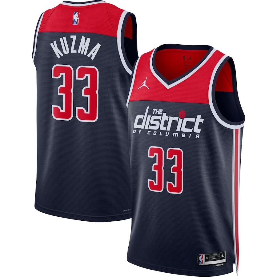 Men Washington Wizards 33 Kyle Kuzma Jordan Brand Navy 2022-23 Statement Edition Swingman NBA Jersey